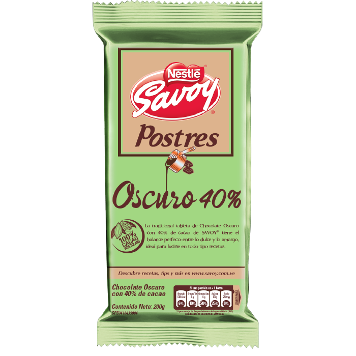 SAVOY® Postres 40% de cacao (Display 4x200g)