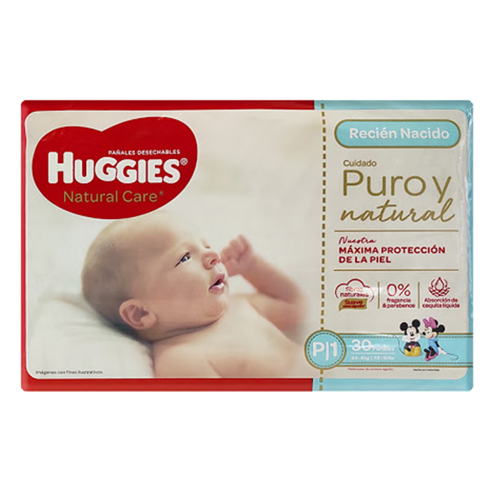 Pañales Huggies para Bebé Natural Care Talla Pequeña (Caja 8x30unds)