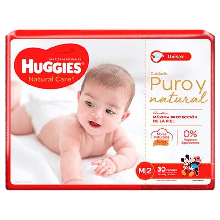 Pañales Huggies para Bebé Natural Care Talla Mediana (Caja 8x30unds)