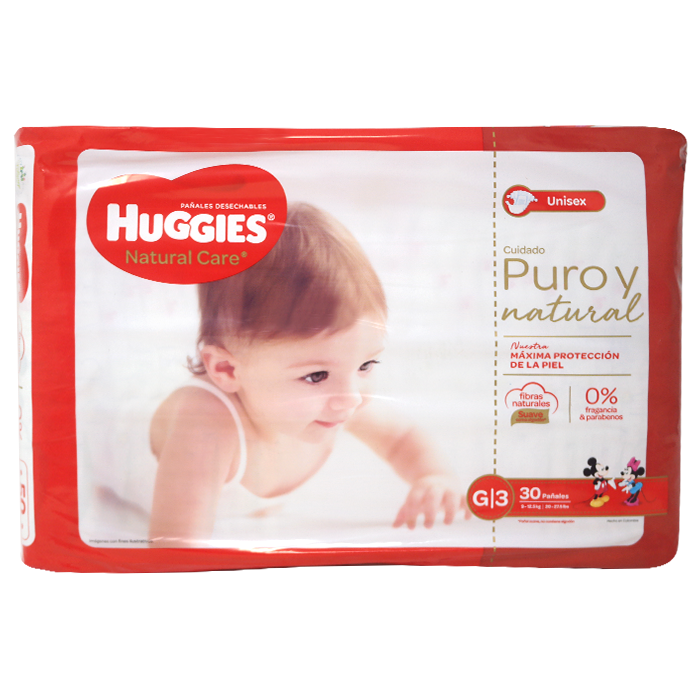 Pañales Huggies para Bebé Natural Care Talla Grande (Caja 8x30unds)